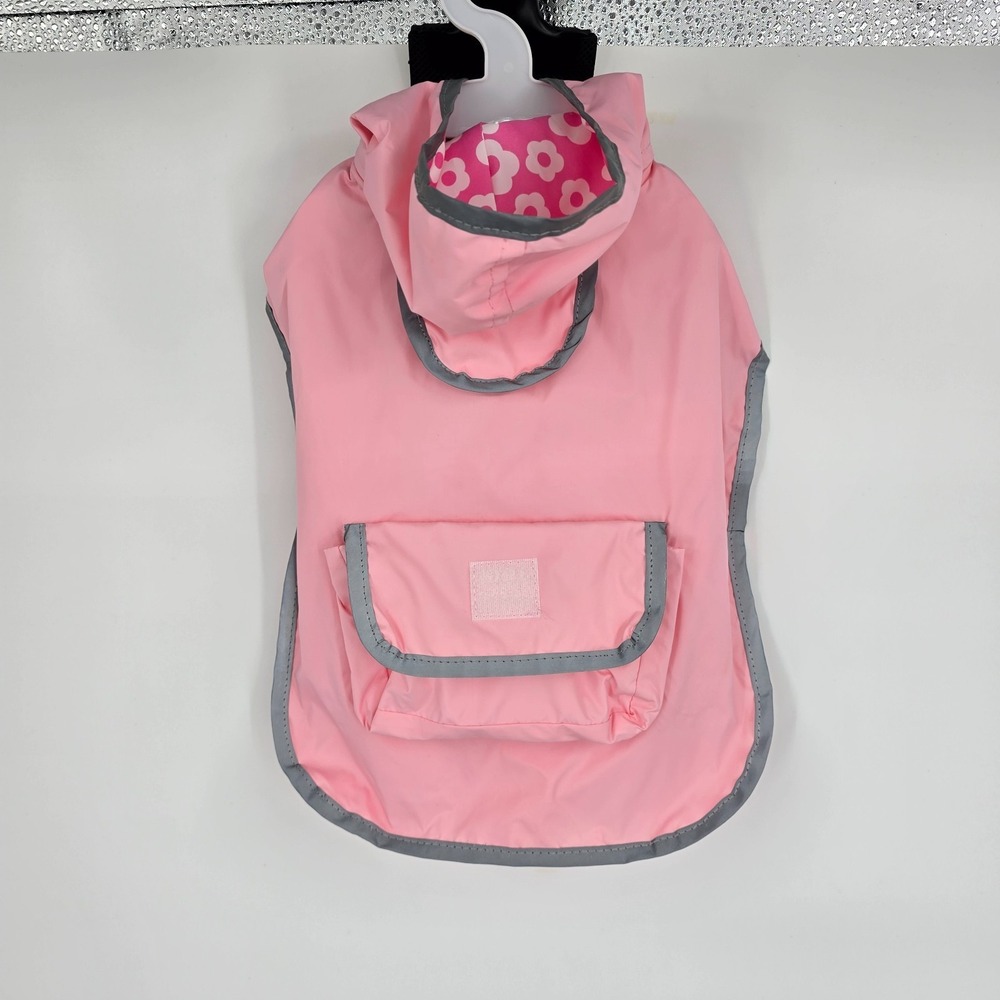 FRISCO Dog Raincoat Hooded Slicker Size XS Pink White Flower Print Pocket